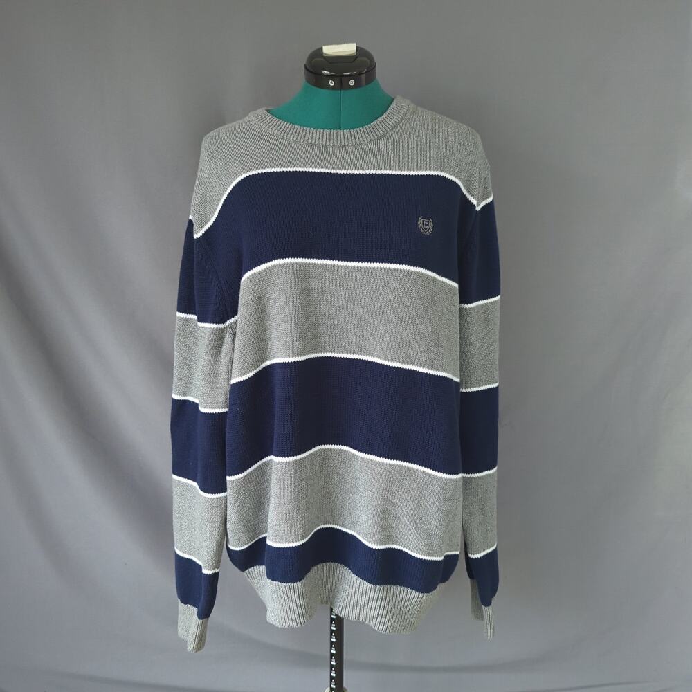 Chaps Men’s Striped Crewneck Sweater Large Gray Navy New Never Worn